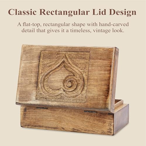 Ajuny Wooden Decorative Jewelry Box with Heart Design Carving - Multipurpose Treasure Chest Storage Keepsake Box Necklaces Watch Organizer Boxes Birthday Gifts for Women & Men 8x5 Inch - style: Heart Carved Center