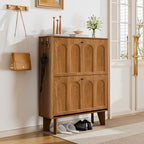 31.5" Shoe Storage Cabinet with 2 Flip Drawers, Narrow Shoe Cabinet for Entryway, Wood Shoe Rack Cabinet for Hallway, Walnut - color: Arched