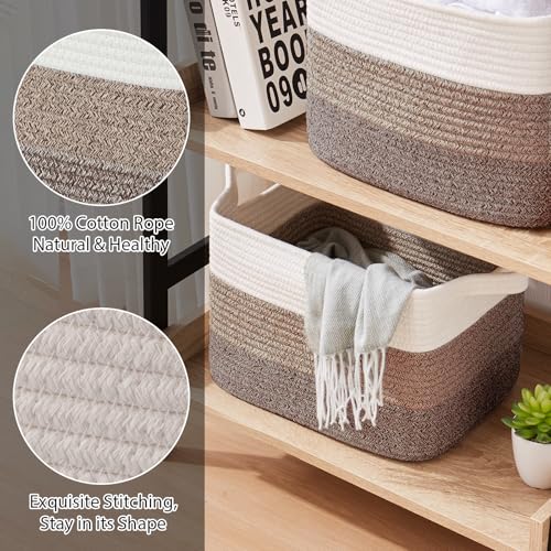 OIASKET Storage Basket for Organizing, Woven Baskets for Storage, Rectangle Decorative Baskets for Shleves, Closet, Toys, Book, Nursery Organizer Bins - Pack of 3 (Gradient Dark Brown, 13"x9.85"x8.7") - color: Gradient Dark Brown, size: 13"x9.85"x8.7"