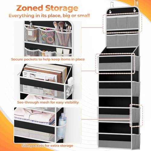 SpaceHacks 6-Tier Over the Door Organizer with Mesh Pockets, Baby Nursery Storage for Closet, Bathroom and Bedroom, Adjustable Hanging Closet Organizer for Cosmetics, Books and Essentials (Black) - color: Black, size: 6-Tier