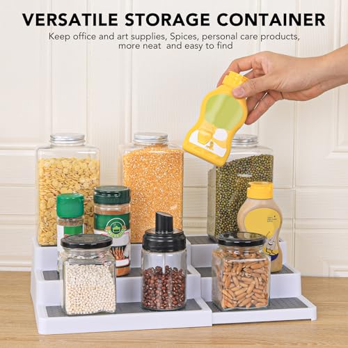 CiWiVOKi 3-Tier Expandable Spice Rack, Plastic Spice Rack Organizer for Cabinet, Adjustable Length, Non-Skid Spice Shelf Organizer for Kitchen Cabinet, Countertop or Pantry, 2 Pack, White/Grey - color: White/Gray(Pack of 2), size: 9.5"-17.5"