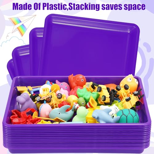 Maitys 15 Pcs Flat Plastic Trays 16.1 x 11.8'' Sensory Storage Paper Tray Stackable Classroom Bins for Office Home Organizer Crafts Supplies(Purple) - color: Purple