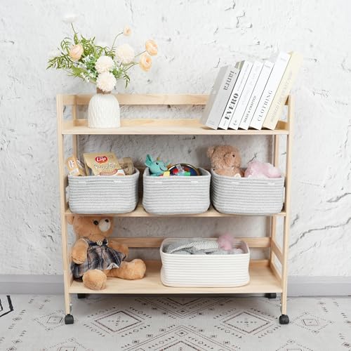 XUANGUO Small Woven Storage Baskets 13“X9”X5“ Decorative Rope Bins for Organizing Shelves, Closets, and Toys, Empty Gift Baskets, Cute Organizer Basket for Home and Office (grey, Large) - color: grey, size: Large
