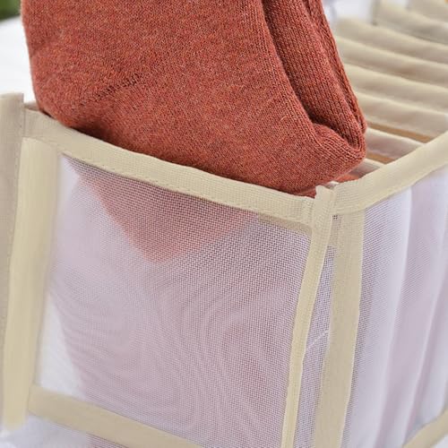 Underwear Storage Organizer, 7-Compartment Foldable Drawer Divider for Home, Closet, and Travel Use, Mesh Fabric Underwear Organizer Box (Off White) - color: 1 Off White