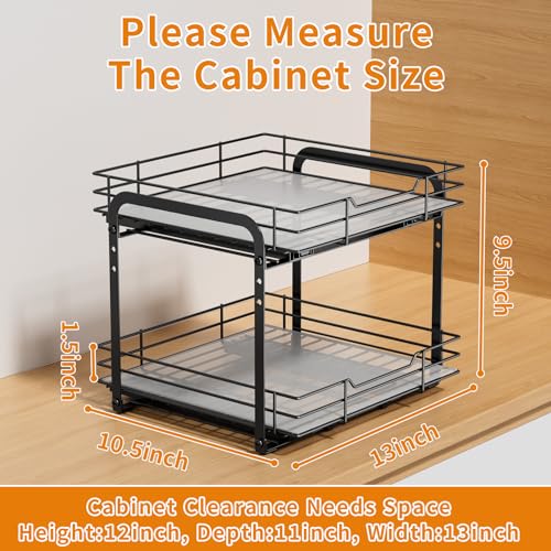 RCHYFEED Spice Rack Organizer for Cabinet, 2 Tier Slide out Spice Organization for Inside Cabinets & Pantry, Heavy Duty Adjustable Metal Spice Racks for Seasoning Organizer (13.5" Wx10.5 Dx9.5 H) - size: 2 Tier-13.5''Wx10.5''Dx9.5''H