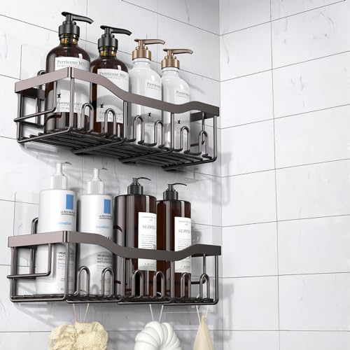 EUDELE Shower Caddy 2 Pack, Adhesive Organizer for Bathroom Storage&Home Decor&Kitchen organizers and storage, No Drilling, Large Capacity, Rustproof Stainless Steel Organizer, Decor Sets - color: Dark Brown-2pcs