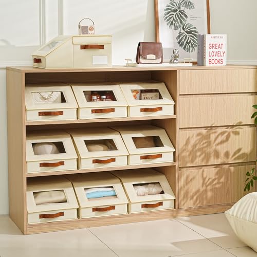 Amllas Closet Organizers and Storage, Stackable Closet Drawers, Fabric Storage Bins, Foldable Linen Organizer for Underwear, Clothes, Hat Storage,Wardrobe Space-Saving