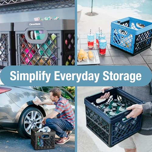 CleverMade Collapsible Milk Crate 25L (6.6 Gal), 50 lb Capacity Heavy Duty Folding Crate – Stackable Storage Crates with File Rails, Plastic Collapsible Crates - Red - color: Red, size: 1 Pack