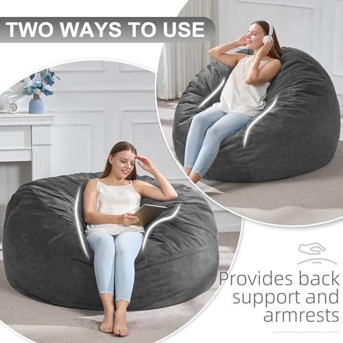Hobestluk 4FT Bean Bag Chair Giant Bean Bag Chairs for Adults Large Bean Chairs with Removable Cover, Beanbag Chair with Filler, Adult Bean Bag Chairs for Living Room, Bedroom - color: Grey, size: 4FT - 44" x 44" x 24"