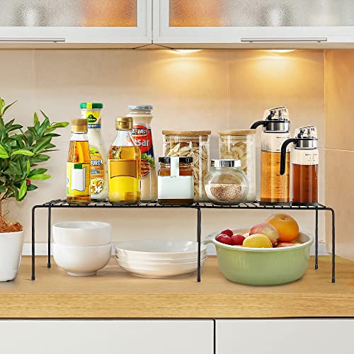 Ravinte 1 Pack Freezer Shelf Organizer, Expandable Cabinet Storage Shelf with Rustproof Metal Wire, Adjustable Kitchen Cabinet Organizer Spice Rack for Frige, Pantry, Cupboard, Countertop - Black - color: Black