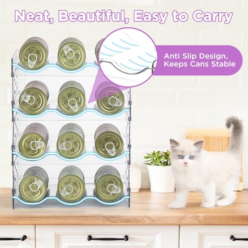 REFLYING Cat Food Can Organizer, Can Organizer for Pantry, Transparent Cat Food Storage Container Holds 72 (3.5oz) Cans, Canned Food Organizer and Storage for Countertop Kitchen Cabinet (4 Layers) - color: 3 Tier-4 Layer