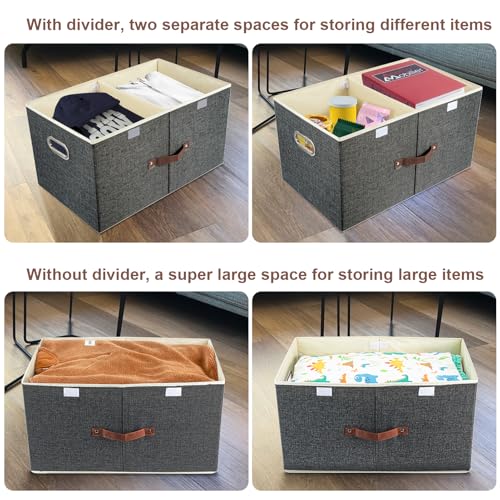 TYEERS Extra Large Collapsible Storage Bins with Lids and Compartments, Washable, Fabric Storage Boxes, 21.7x13x11.8 inches, 1 Pack, Black - color: Black, size: 1-Pack 21.7x13x11.8 in