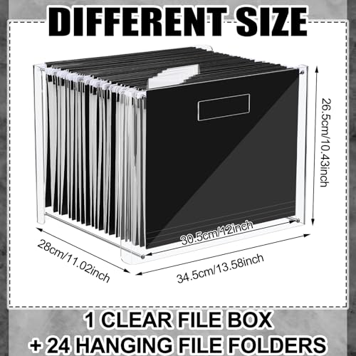 Dispowreath 24 Hanging File Folder with Acrylic Organizer for Letter/a4 Size Desktop Clear File Storage Box with Handles for Home Work Office Use(Black,Classic) - color: Black, style: Classic