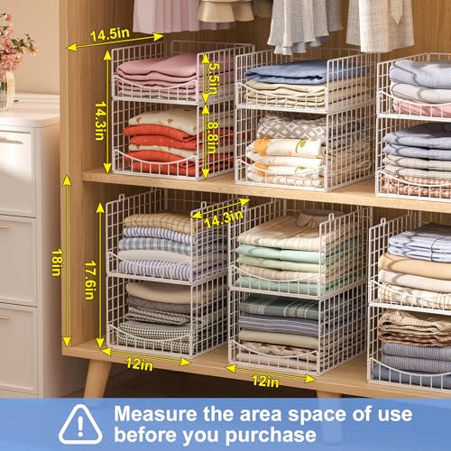 Hongtamoya 4-Tier Stackable Closet Organizers and Storage Shelves, Foldable & Mutifunctional Clothes Storage Basket Sweater Organizer Bins Container for Wardrobe Kitchen Office Bathroom, White - color: White, size: 14.3"D x 12"W x 32"H | Stackable