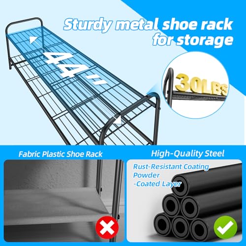 2 Tier Shoe Rack for Closet, 44 Inch Extra Wide Shoe Storage Organizer for Shelves, Heavy Duty Metal, Easy Assembly, Black - color: Black, size: 2 Tier