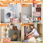 Geelin 3 Pcs Thanksgiving Storage Baskets for Gifts, Collapsible Waterproof Canvas Harvest Autumn Maple Leaf Storage Bin Organizer with Handles for Book Closet Shelf Nursery Autumn Home Decor - style: Autumn Maple Leaves