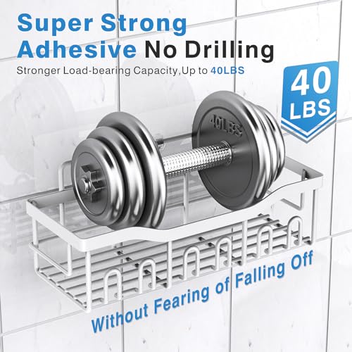 EUDELE 5-Pack Rustproof Stainless Steel Shower Caddy – No Drill Adhesive Bathroom Organizer with Large Capacity, Spacious Shower Shelves for Inside Shower, Kitchen & Home Decor Storage-XL Size - color: White