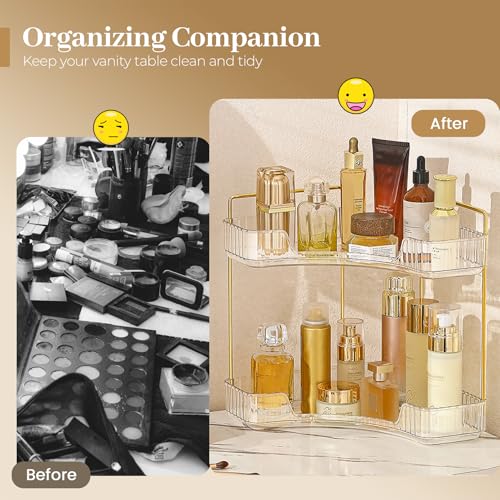 Aveniee Corner Bathroom Counter Organizer, Bathroom Countertop Shelf Makeup Organizer for Vanity Perfume Tray for Corner Storage (2 Tiers, White) - color: Pearl White, size: 2 Tier
