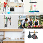 Huryfox Mop and Broom Holder Wall Mounted - Sturdy Stainless Steel Rack with Utility Hooks, 4 Racks, 3 Hooks Adjustable Design and Multiple Storage Organiser Options, Perfect for Kitchen, Laundry - size: 4 Racks and 3 Hooks