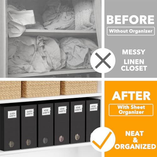 SpaceAid 6 Pack Bed Sheet Organizers and Storage, Foldable Sheet Organizer for Linen Closet, Sheets Set Folder Keeper with Window XL (Queen & King Size) Bedding Container, (Black, 6 Pack) - color: Black, size: 6 Pack