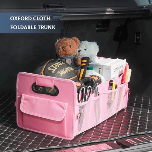 JiatuA Car Trunk Organizer, Car Organizers and Storage Collapsible Multi Compartment Container Box, Adjustable Car Accessories for SUV Sedan Truck, Standard Size, Pink - color: Pink, size: Standard