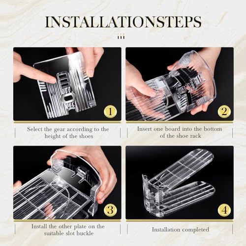 Shoe Slots Organizer 12 Pack - Shoe Stacker,3 Levels Adjustable,Space Savers 50%,Double Layer Holders for Closet (Transparent),Organizador de Zapatos - color: 12PACK Clear