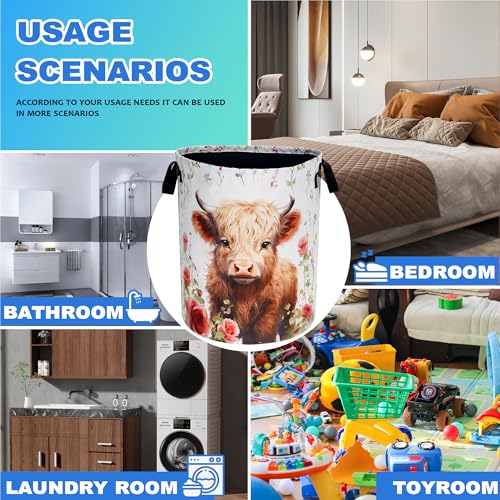 Cute Highland Cow Laundry Basket Oxford Cloth Animal Laundry Hamper With Handle Foldable Portable Clothes Storage Basket 18.9 X 16.5 Inch Storage Bag For Laundry Room/Bathroom/Bedroom/Dormitories - color: Cute Highland Cow