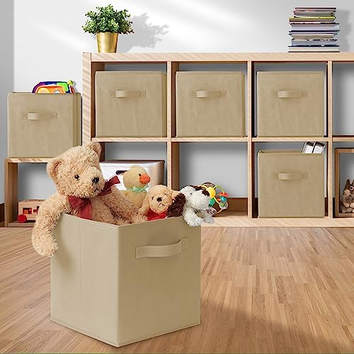 Casafield Set of 6 Collapsible Fabric Cube Storage Bins, Sandy Beige - 11" Foldable Cloth Baskets for Shelves, Cubby Organizers & More - color: Sand, size: 10.5" x 10.5" x 11"