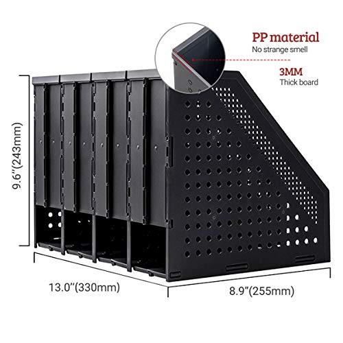 Lemical Magazine Holder 4 Vertical Compartments Collapsible Magazine File Holder Space Saving Rack Home Kitchen Desk Organizer No Need Assemble (Black) - color: black - 4 parts