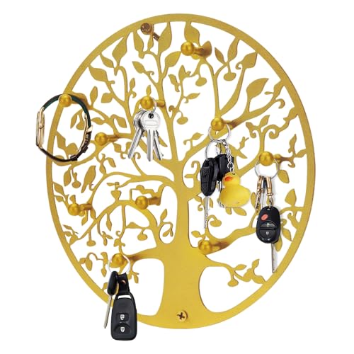 Round Decorative Home Key Holder Wall Mount, Metal Tree Car Key Rack for Wall Organizer for Keys, Wallets, Hats, Used for Decor for House Entryway, Kitchen, Garage, Office (12" Gold) - color: 12" Gold