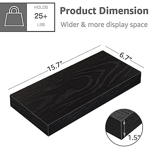QEEIG Floating Shelves for Wall Bathroom Shelf Bedroom Kitchen Living Room Hanging Book Shelves Small Farmhouse Decor 16 inch Set of 3, Black (015-B3) - color: C. Black, size: 3pcs