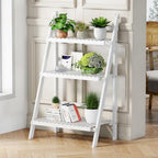 oakvivo Bamboo Bookshelf 3-Tier Ladder Shelf, 39.4” Freestanding Open Bookcase Book Shelf Bathroom Storage Shelf Unit Plant Stand for Small Space, Living Room, Bedroom, Home Office, White - color: 3-tier White