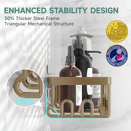 Veken Shower Caddy 6-Pack, No Drilling & Rustproof, Waterproof Adhesive Shelves Rack with Soap Holder, Large Capacity Bathroom Organizers and Storage, Wall-Mounted Kitchen & Home Decor, Matte Gold - color: L. Matte Gold