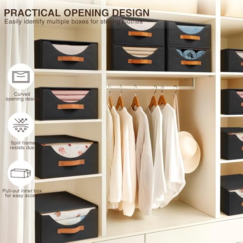 Homsorout Closet Organizers and Storage - Large Stackable Storage Bins with Drawer, Fabric Bins for Organization, Collapsible Drawer Organizer Clothes for Bedroom, Living Room, 2 Pack, Black - color: Black, size: 16 Inch. - 2 Pack
