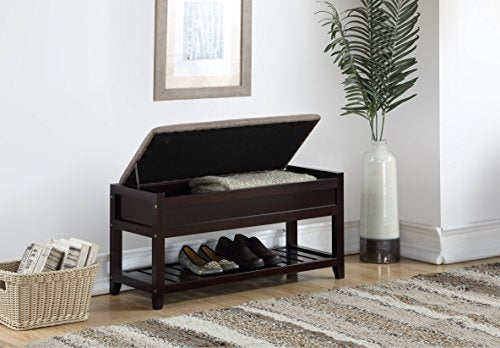 Roundhill Furniture Rouen Espresso Seating Bench with Shoe Storage, - color: Espresso Fabric