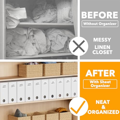 SpaceAid 10 Pack Bed Sheet Organizers and Storage, Foldable Sheet Organizer for Linen Closet, Sheets Set Folder Keeper with Window XL (Queen & King Size) Organizing Bedding Container, White - color: White, size: 10 Pack