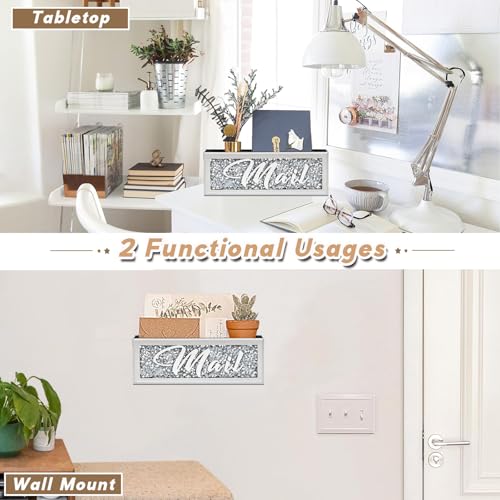 Crushed Diamond Mail Organizer, Crystal Mail Organizer Countertop, Mirror Letter Holder, Mail Tray, Mail Holder Box for Desk, Mail Holder for Wall - color: Mail Organizer