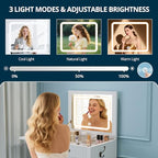 FURSUN 3-in-1 Vanity with Flip Mirror & Lights, Fluted Compact Vanity Table with 3 Drawers, Storage Compartment and Rolling Stool, Modern Small Makeup Vanity for Bedroom, Powder Room, Solid White - size: 15.7"D x 18.2"W x 46.9"H, style: White