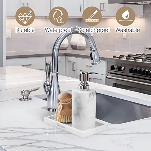 Luxspire Bathroom Vanity Tray, 8 x 4 inch Resin Kitchen Sink Tray for Soap Dispenser Bathroom Countertop Organizer Plate Holder for Perfume Soap Towel Bathroom Accessories, Mini, White Marble - color: Marble White, style: Mini