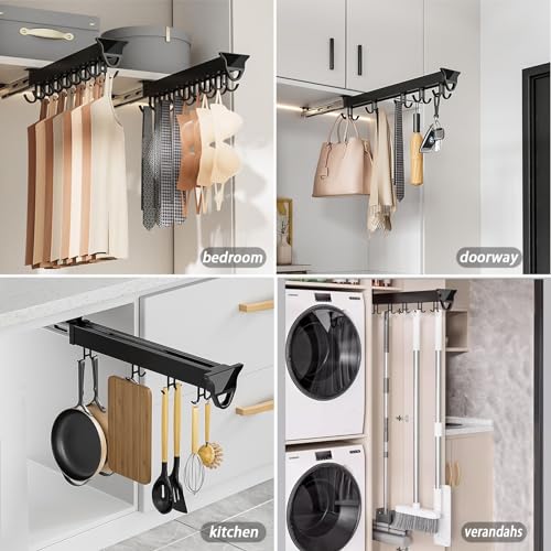 Hanging Pot Rack with 10 Hook for Cabinet 22" Pull Out Pot and Pan organizer Adjustable Pot Racks with Sliding Rail Storage Utility Rack Used for Kitchen/Closet/Cupboard,Load 75LBS - size: 22.0 in