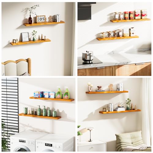 Floating Shelves for Wall Rustic Farmhouse 36 Inch Floating Shelf Bathroom Wooden Shelves for Wall Mounted Live Edge Pine Shelf with Unique Natural Grain for Bedroom Kitchen (Honey Walnut) - color: Honey Walnut, size: 36 inch - 2pcs