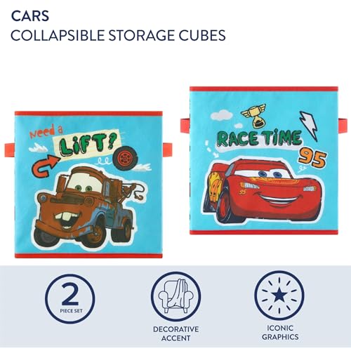 Disney Cars Storage Cubes, Set of 2 Durable 10"x10"x10" Fabric Bins with Handles, Lightning McQueen Organizer Boxes for Kids' Toys, Clothes & Room Décor - color: Cars