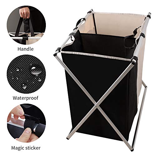 Nicesail Laundry Hamper 2 Section for Husband&Wife Parents or Couple, Clothes Basket Laundry Wedding Gift, Washing Storage Basket with Handle, Waterproof Bag Foldable Aluminum Frame Bathroom Bedroom - size: M 2 sections