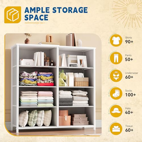 DWVO Fabric Dresser for Room, Tall Storage 8 Drawers, Black Dresser & Chest of Drawers, Storage Drawer Organizer for Closet, Living Room - color: White, style: 8-Drawer