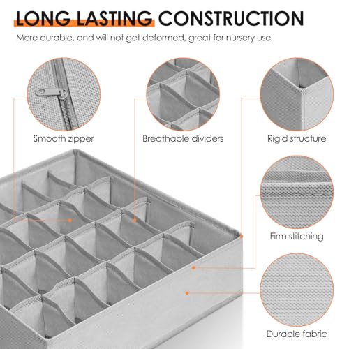 Criusia 16 Pack Sock Underwear Drawer Organizer, 96 Cells Dresser Organizer for Baby Clothes, Foldable Fabric Closet Organization and Storage Dividers Bins for Nursery, Bedroom - color: Grey, size: 16 Pack