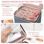 HXLGMD Large Makeup Bag with Mirror Double Layer Travel Make Up Organizer Case, Large Capacity Coemetic with Brush Slot Divider, Travel Toiletry Bag for Women (Aegean Blue) - color: Aegean Blue