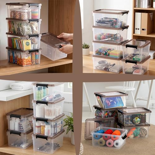 Nicunom 8 Packs Small Storage Bins with Lids, 3.2 QT Clear Storage Latch Box Plastic Storage Bins Stackable Storage Containers for Organizing