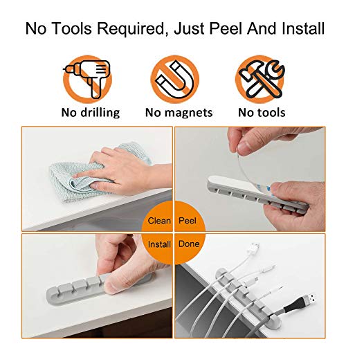 Desk Accessories for Charging Organizer - 5 Packs Grey Computer Desk Accessories and Adhesive Cord Organizer for Cable Holder Cleans Up Messy Wires at Home, Car and Office (7-5-3-1-1 Slots) - color: Grey