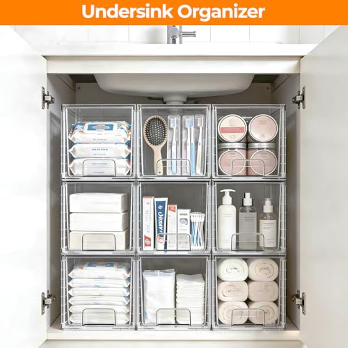 6 Pack Stackable Acrylic Storage Drawers – Clear Plastic Organizer Bins, Easy to Assemble, Suitable for Bathroom, Undersink, Kitchen, Pantry, Makeup, Medicine Organization - size: 6Pack 7"H