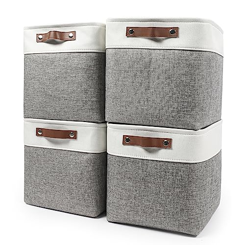 Bagnizer 13x13 Cube Storage Bins, Collapsible Fabric Storage Box, 4 Pack Closet Baskets with Handles for Organizing, Shelf, Toys, Clothes, Home, Office, Nursery (Grey&White) - color: Gray / Off-White, size: Cube - 13"x13"x13"